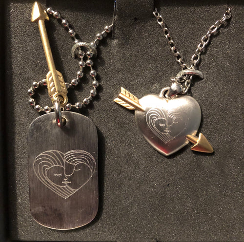 Hearts Kiss man&woman silver& gold necklace
